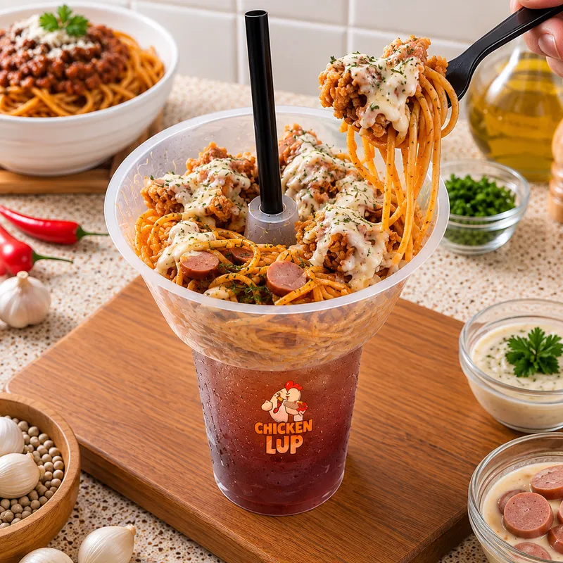 Snacktray Spageti Ayam Carbonara + Es Teh