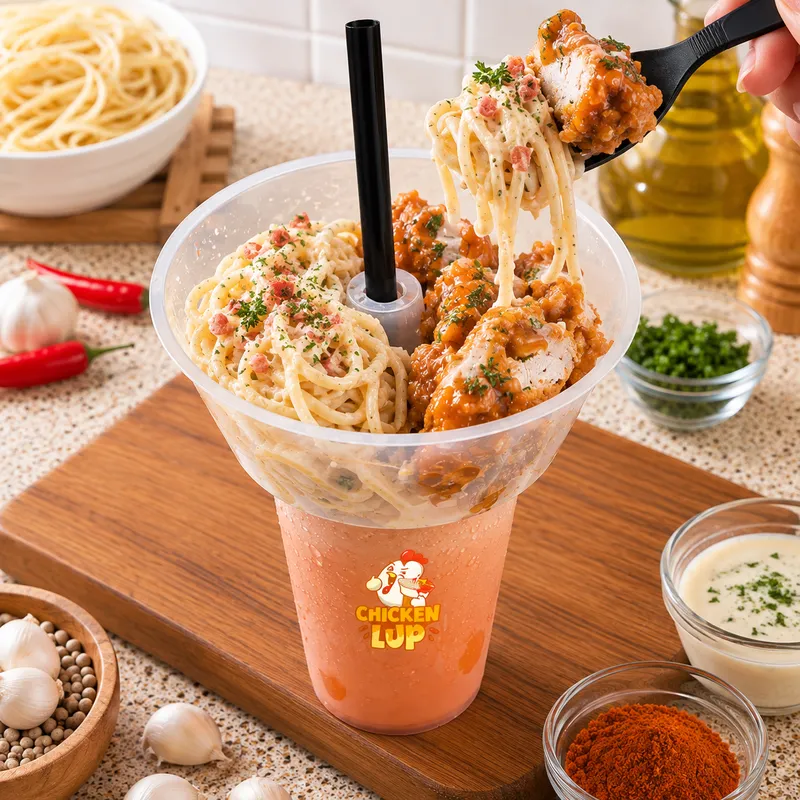 Snacktray Spageti Ayam Spicy Lup + Thai Tea